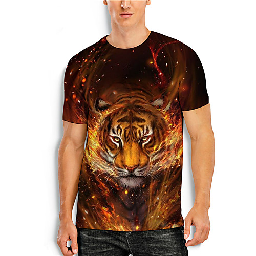 

Men's T shirt 3D Print 3D Tiger Animal 3D Print Short Sleeve Daily Tops Casual Orange