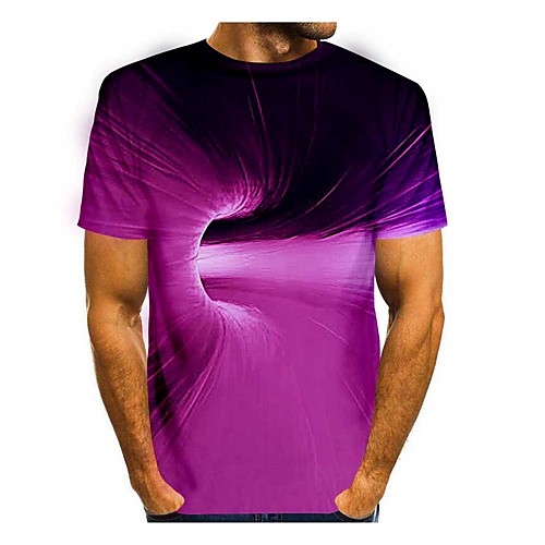 

Men's T shirt 3D Print 3D Geometry 3D Print Short Sleeve Daily Tops Casual Purple