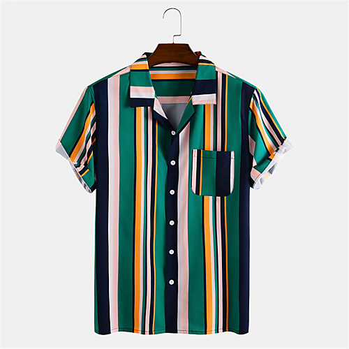 

Men's Shirt Other Prints Striped Button-Down Print Short Sleeve Daily Tops Casual Green / Summer