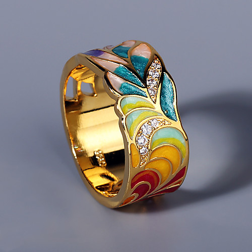 

Band Ring AAA Cubic Zirconia Fancy Gold Brass Flower Artistic Asian Elegant 1pc 6 7 8 9 10 / Women's