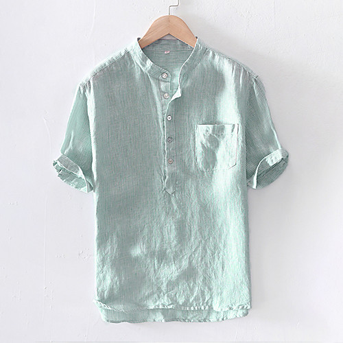 

Men's Shirt non-printing Solid Colored Button-Down Half Sleeve Daily Tops 100% Cotton Casual Blushing Pink Green Black / Summer