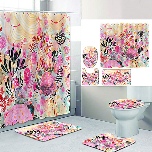 

Bathroom Shower Curtain & Mat Set Modern Polyester New Design