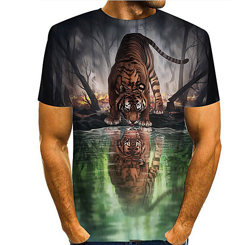 

Men's Unisex Tee T shirt 3D Print Graphic 3D Tiger Print Short Sleeve Casual Tops Simple Basic Classic Designer Round Neck Green / Summer