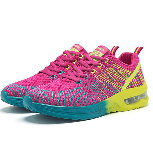 

Women's Trainers Athletic Shoes Flat Heel Round Toe Casual Athletic Outdoor Running Shoes Walking Shoes Tissage Volant Lace-up Color Block Light Red Black Gray