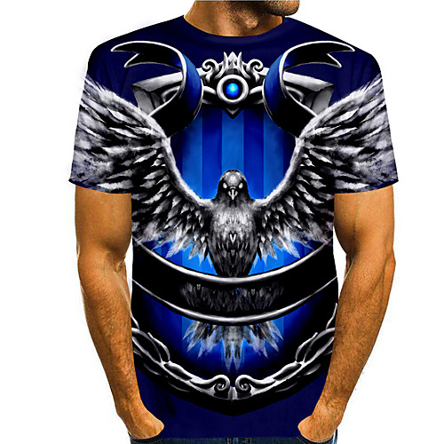 

Men's T shirt 3D Print Graphic Eagle Animal Print Short Sleeve Daily Tops Basic Casual Blue