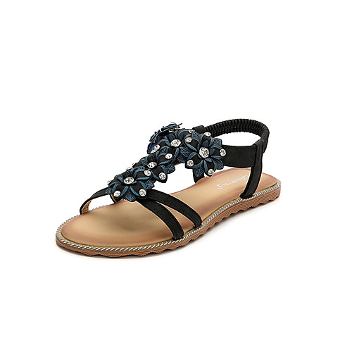 

Women's Sandals Boho Bohemia Beach Flat Heel PU Rhinestone Flower Almond Black Blue