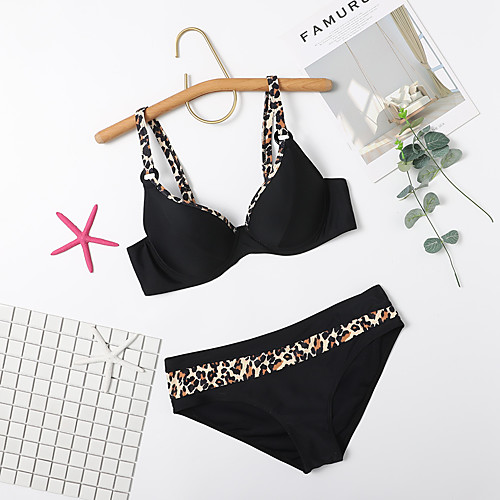 

Women's Bikini Tankini Swimsuit Racerback Open Back Print Color Block Leopard Black Swimwear Padded Strap Bathing Suits New Cute Sweet / 2 Piece / Tattoo / Padded Bras / Slim