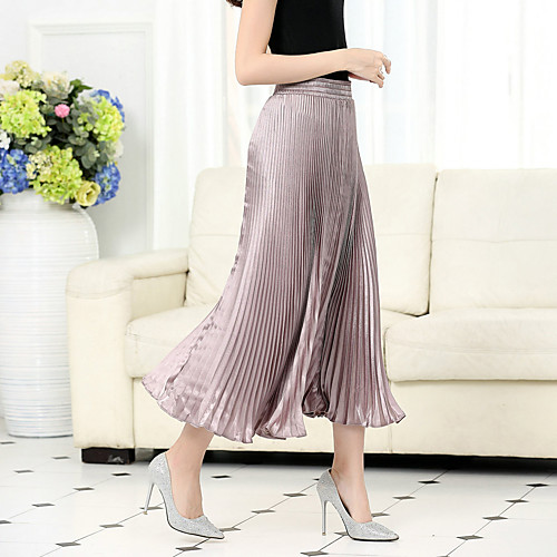 

Women's Daily Vacation Elegant Streetwear Skirts Solid Colored Pleated Yellow Light gray Gray