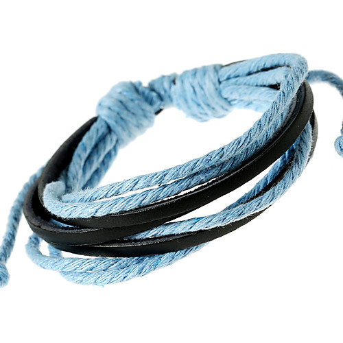 

fashion adjustable leather wristband and rope cuff bracelet - great for men, women, teens, boys, girls