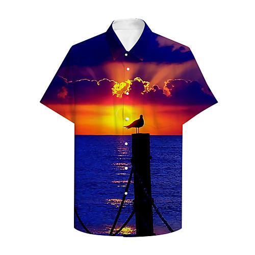 

Men's Shirt 3D Print Graphic Scenery Print Short Sleeve Daily Tops Basic Casual Blue / Summer
