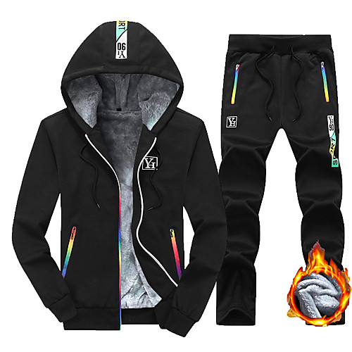 

, men's athletic tracksuit - winter warm fleece track suits men - thick fluffy jacket and pants set - hooded sports jacket warm sweatpants for men winter
