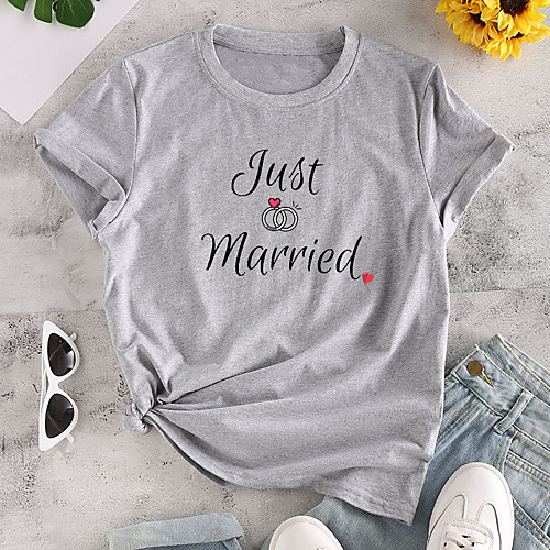 

Women's T shirt Graphic Text Print Round Neck Tops 100% Cotton Basic Basic Top White Yellow Blushing Pink