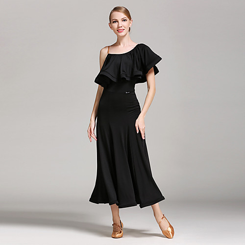 

Ballroom Dance Dress Ruffles Women's Training Performance Sleeveless Milk Fiber