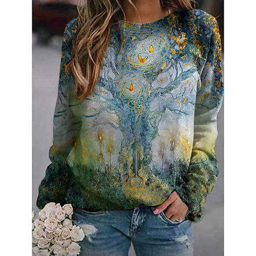 

Women's Pullover Sweatshirt Graphic Butterfly 3D Print Daily 3D Print Basic Casual Hoodies Sweatshirts Green