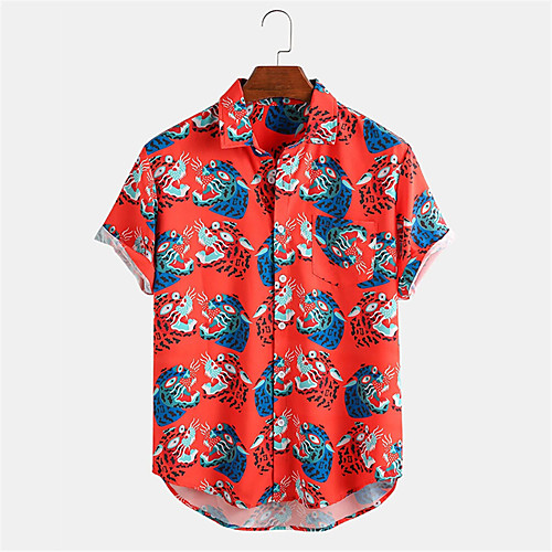 

Men's Shirt Other Prints Animal Button-Down Print Short Sleeve Daily Tops Casual Hawaiian Red