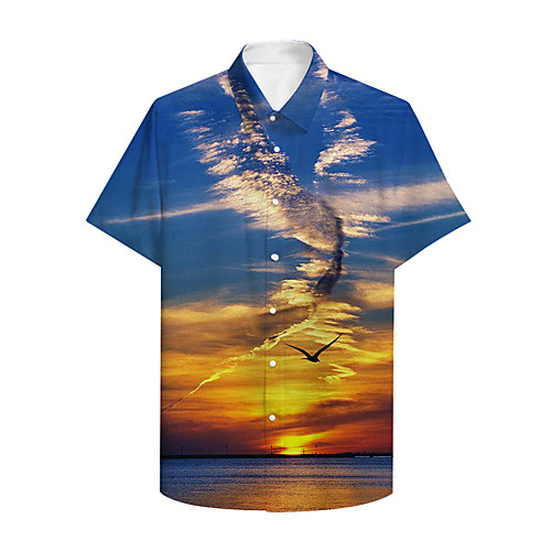 

Men's Shirt 3D Print Graphic Scenery Print Short Sleeve Daily Tops Basic Casual Blue