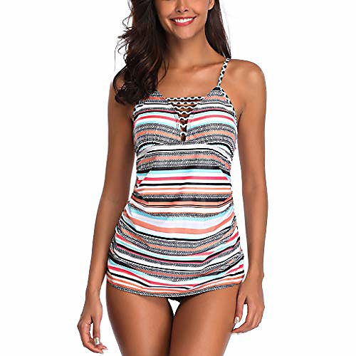 

Women's Bikini Beach Wear Swimsuit Floral Tummy Control Stripes Photo Color Swimwear Bathing Suits / PlusSize / Tankini with Shorts / Top / 2 Piece / Sports Outdoor / Party / Evening