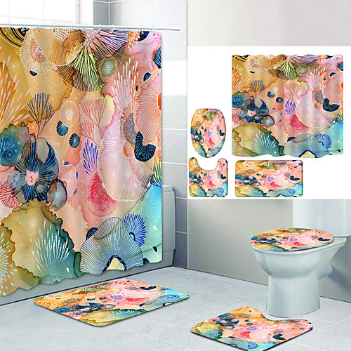 

Bathroom Shower Curtain & Mat Set Modern Polyester New Design