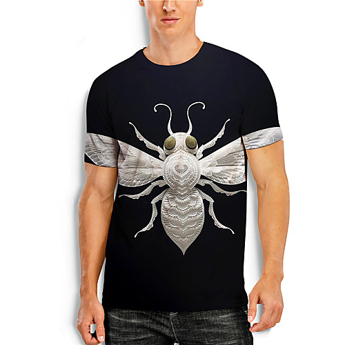 

Men's T shirt 3D Print Graphic 3D Animal Print Short Sleeve Casual Tops Simple Classic Black / White