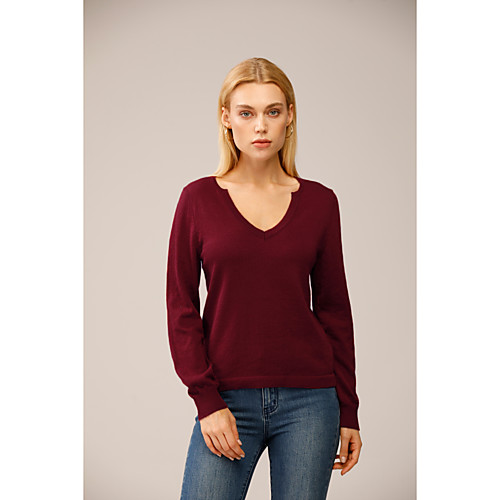 

Women's Knitted Solid Color Pullover Long Sleeve Sweater Cardigans V Neck Fall Winter Red