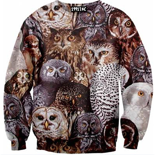 

Women's Pullover Sweatshirt Graphic 3D Owl Print Daily 3D Print Basic Casual Hoodies Sweatshirts Gray