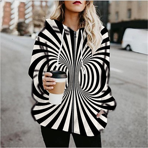 

Women's Hoodied Jacket Daily Fall & Winter Regular Coat Regular Fit Jacket Long Sleeve 3D Print Print Black / Holiday