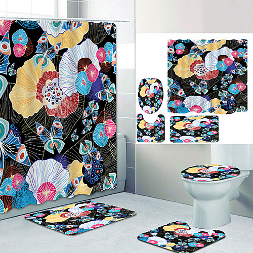 

Bathroom Shower Curtain & Mat Set Modern Polyester New Design