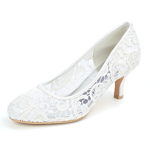 

Women's Wedding Shoes Kitten Heel Round Toe Wedding Pumps Minimalism Wedding Party & Evening Lace Floral White Black Pink