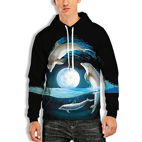 

Men's Pullover Hoodie Sweatshirt Graphic 3D Animal Print Hooded Daily 3D Print Basic Casual Hoodies Sweatshirts Long Sleeve Blue