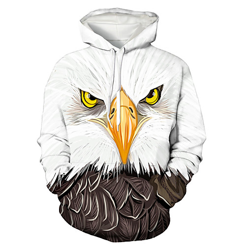 

Men's Pullover Hoodie Sweatshirt Graphic Eagle Animal Print Hooded Daily Holiday 3D Print Basic Casual Hoodies Sweatshirts Long Sleeve White