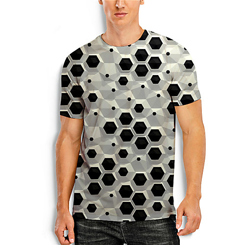 

Men's T shirt 3D Print Geometric 3D 3D Print Short Sleeve Daily Tops Casual Gray