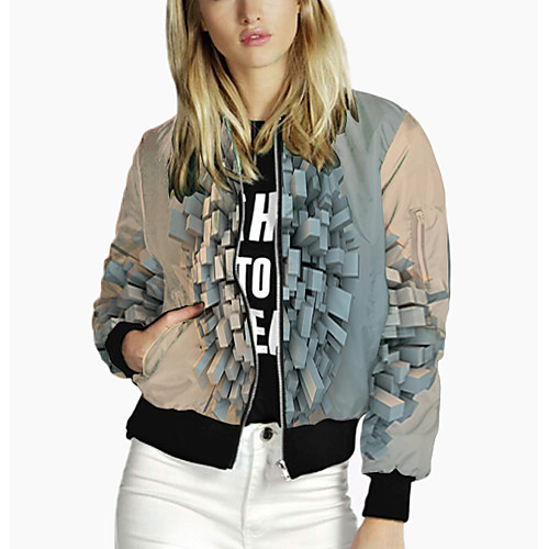 

Women's Jacket Daily Spring & Fall Regular Coat Regular Fit Active Streetwear Jacket Long Sleeve 3D Print Print Khaki / Holiday