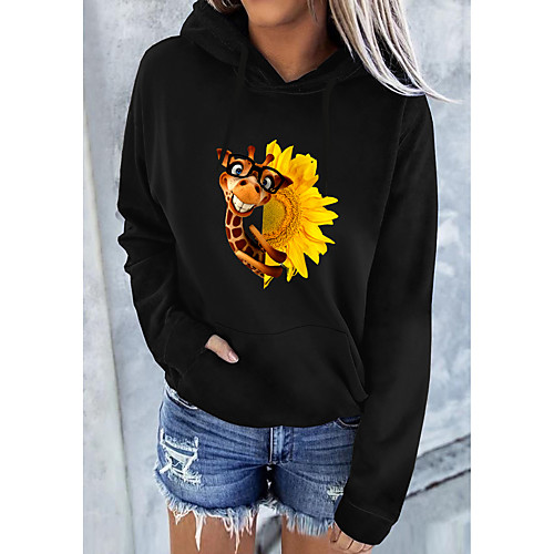 

Women's Pullover Sweatshirt Graphic 3D Giraffe Print Daily 3D Print Basic Casual Hoodies Sweatshirts White Black