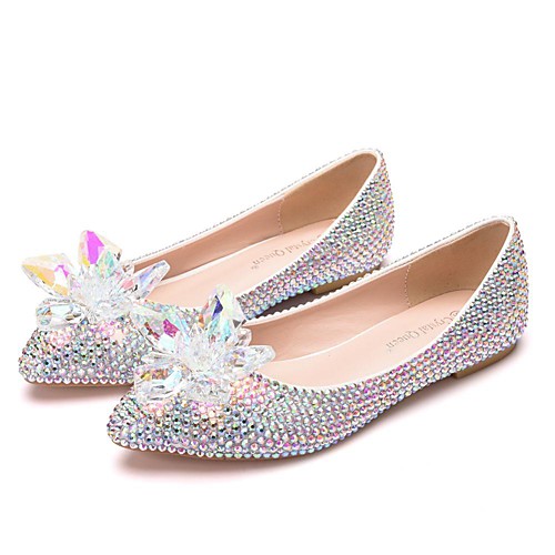 

Women's Wedding Shoes Flat Heel Pointed Toe Wedding Flats Vintage Sexy Minimalism Wedding Party & Evening PU Rhinestone Crystal Sparkling Glitter Solid Colored Silver Rainbow