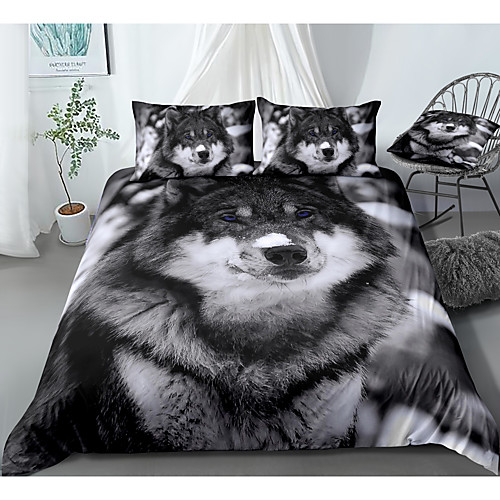 

animal series wolf print 3-piece duvet cover set hotel bedding sets comforter cover with soft lightweight microfiber, include 1 duvet cover, 2 pillowcases for double/queen/king(1 pillowcase for