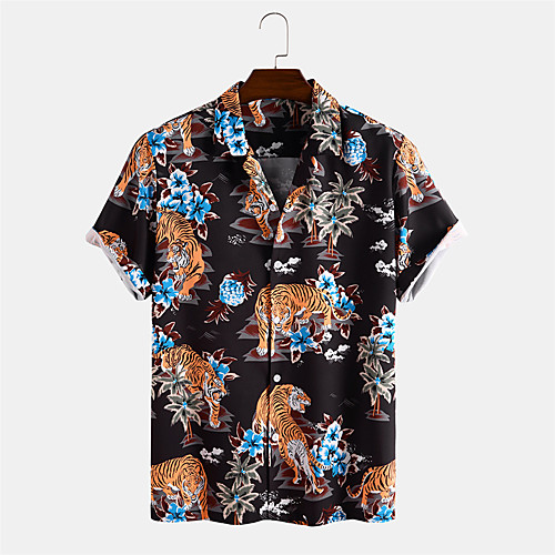 

Men's Shirt 3D Print Animal Button-Down Print Short Sleeve Daily Tops Casual Hawaiian Black