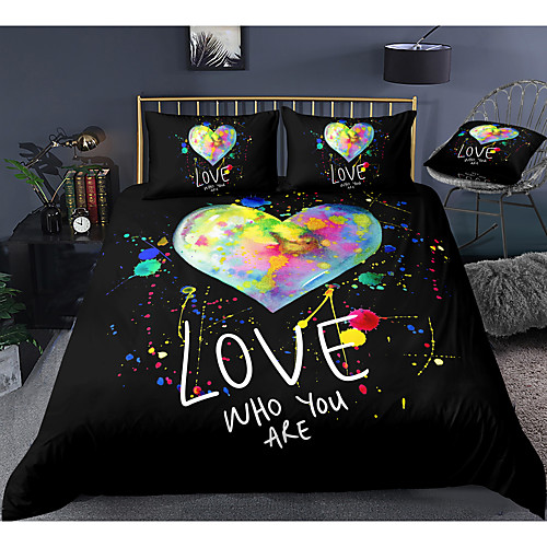 

valentine's day series heart print 3-piece duvet cover set hotel bedding sets comforter cover with soft lightweight microfiber, include 1 duvet cover, 2 pillowcases for double/queen/king(1 pillowcase