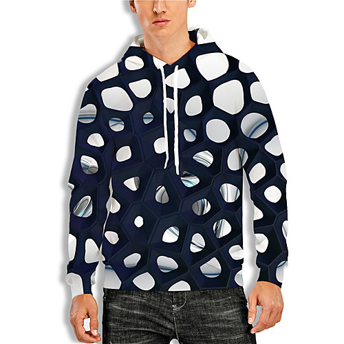 

Men's Pullover Hoodie Sweatshirt Geometric 3D Print Hooded Daily Holiday 3D Print 3D Print Hoodies Sweatshirts Long Sleeve Navy Blue