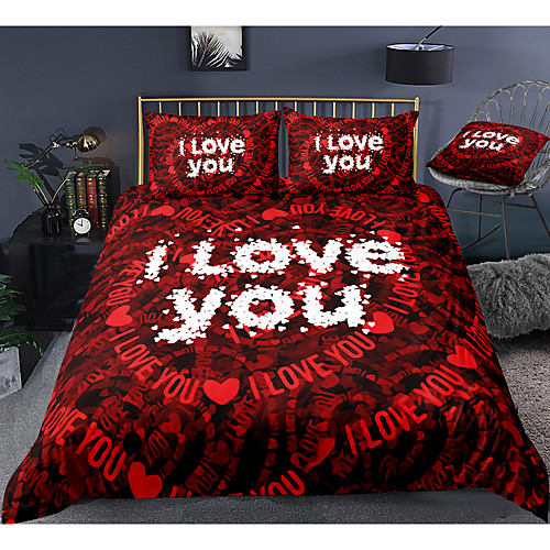 

valentine's day series heart print 3-piece duvet cover set hotel bedding sets comforter cover with soft lightweight microfiber, include 1 duvet cover, 2 pillowcases for double/queen/king(1 pillowcase