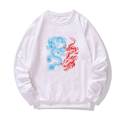 

Men's Pullover Sweatshirt Dragon Print Round Neck Daily Weekend Other Prints Casual Hoodies Sweatshirts Long Sleeve Purple Khaki White