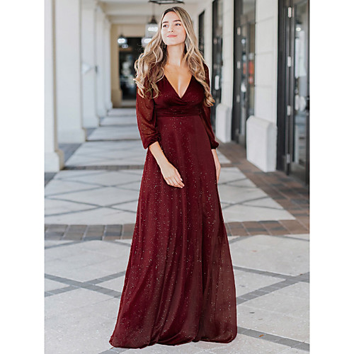 

Women's A Line Dress Maxi long Dress Dusty Rose Green White Light gray Black Red Navy Blue Long Sleeve Solid Color Fall Spring V Neck Elegant Formal Loose 2021 S M L XL XXL 3XL 4XL 5XL 6XL 7XL