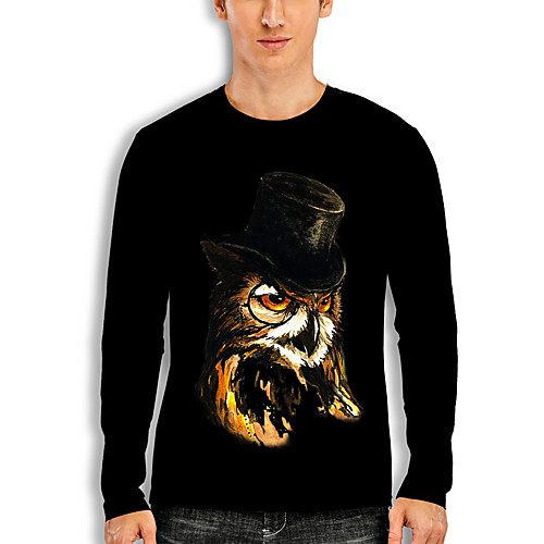 

Men's T shirt 3D Print Graphic Eagle Animal Print Long Sleeve Daily Tops Basic Casual Black