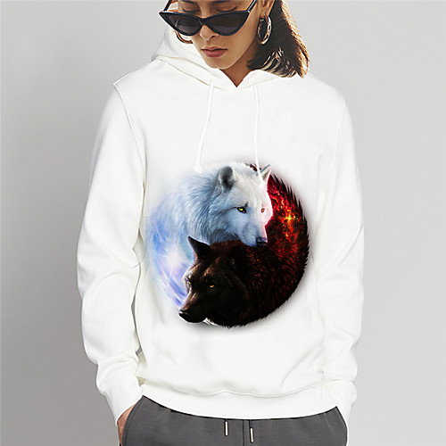 

Women's Hoodie Sweatshirt Graphic Print Daily Sports 3D Print Active Cute Hoodies Sweatshirts Slim White