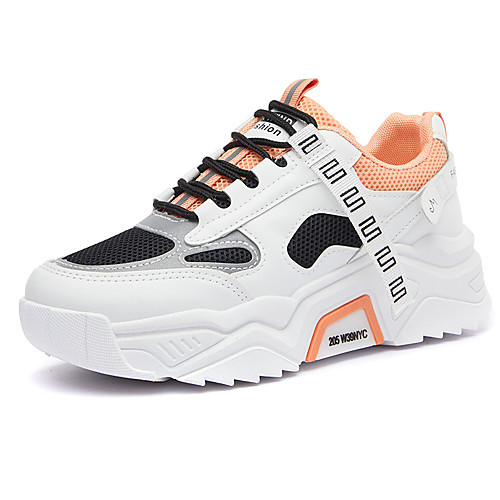 

Women's Trainers Athletic Shoes Dad Shoes Flat Heel Round Toe Sporty Casual Dad Shoes Athletic Outdoor Running Shoes Walking Shoes PU Lace-up Color Block White / Green Orange Gray