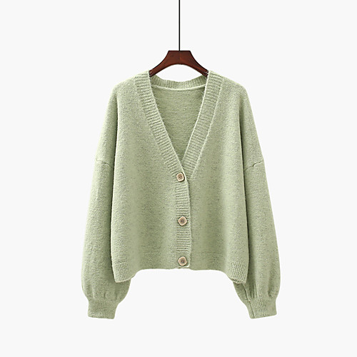 

Women's Solid Color Cardigan Long Sleeve Sweater Cardigans V Neck Light Yellow Light Pink White gray