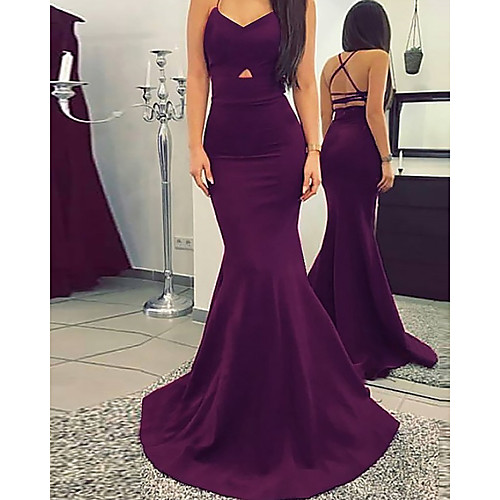 

Mermaid / Trumpet Beautiful Back Sexy Wedding Guest Formal Evening Dress Halter Neck Sleeveless Sweep / Brush Train Spandex with Sleek 2021