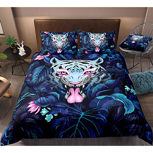 

Tiger Print 3-Piece Duvet Cover Set Hotel Bedding Sets Comforter Cover with Soft Lightweight Microfiber, Include 1 Duvet Cover, 2 Pillowcases for Double/Queen/King(1 Pillowcase for Twin/Single)