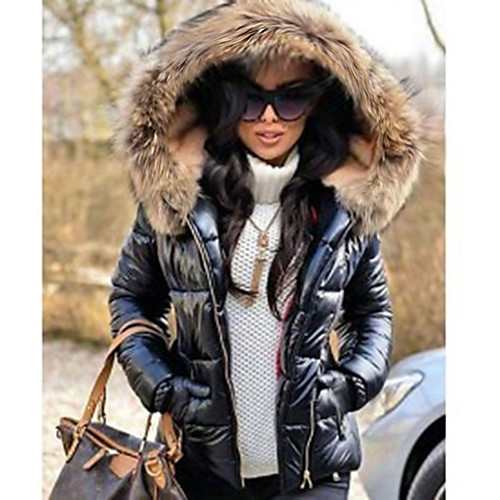 

Women's Down Street Fall Winter Regular Coat Slim Chic & Modern Casual Jacket Long Sleeve Solid Color Classic Style Black fur collar Grass fur collar / Spring / Lined / Going out