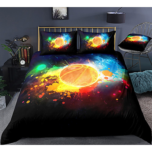 

sports series basketball print 3-piece duvet cover set hotel bedding sets comforter cover with soft lightweight microfiber, include 1 duvet cover, 2 pillowcases for double/queen/king(1 pillowcase for