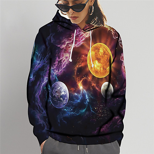 

Women's Hoodie Sweatshirt Graphic Galaxy Star Print Print Daily Sports 3D Print Active Cute Hoodies Sweatshirts Slim Black